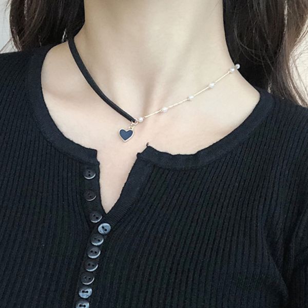 

2020 new arrival women chokers necklaces trendy chain cotton heart party necklace for female korean jewelry black heart necklace, Silver