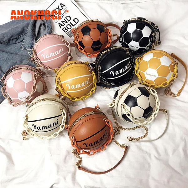 

individuality spoof basketball football handbag women fashion zipper round shoulder bag casual chain sling bag mb707