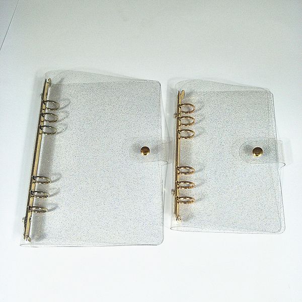 

clear a6 empty notebook binder 19*13cm loose leaf notebooks without paper glitter pvc cover shimmering file folder spiral planners scrapbook, Purple;pink
