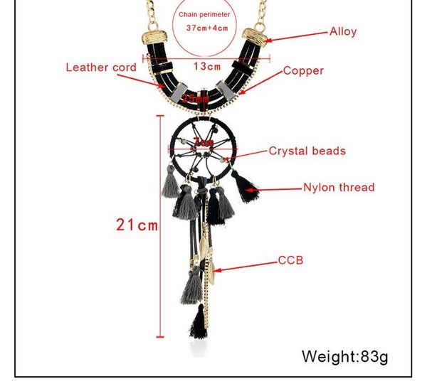 

new european and american jewelry tassels necklace explosive color national wind dream catching net002, Silver