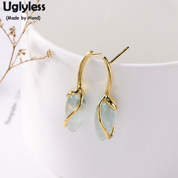 

uglyless real s925 sterling silver orchid flower earrings natural green fluorite earrings pink strawberry quartz jewelry brincos