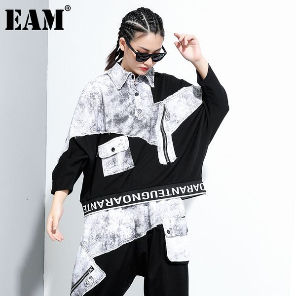 

eam] loose fit black letter printed sweatshirt new lapel long sleeve women big size fashion tide spring autumn 2020 1da124