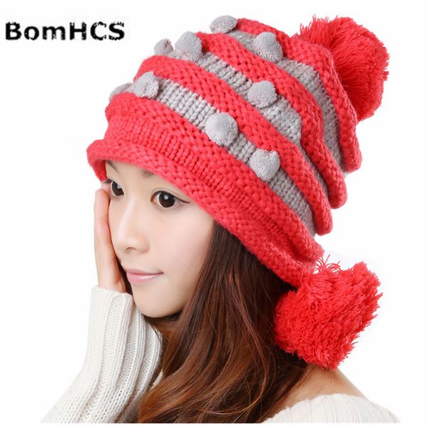 

bomhcs модные зимние вязание hat с шариками ушанки крючком горнолыжная beanie cap шапки теплые, Blue;gray