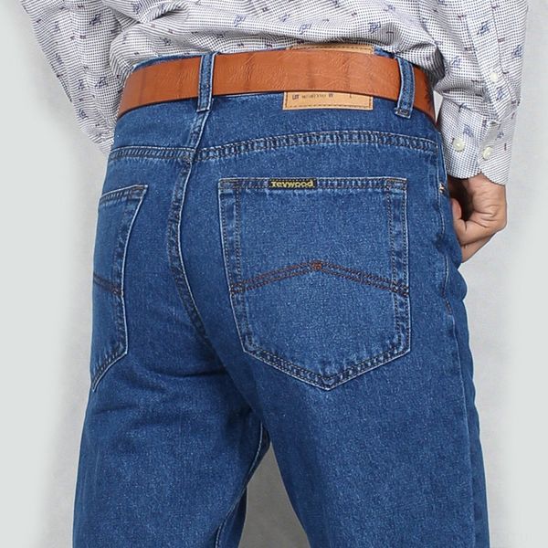 

мужская прямая высокая талия свободно хлопок среднего возраста брюки классические деловые мужские и джинсы брюки и джинсы аурил, Blue