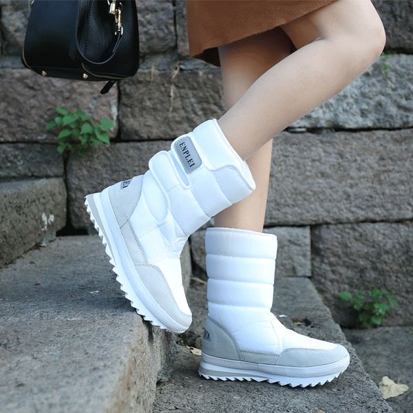 

autumn and winter with velvet snow boots waterproof warm cotton shoes thickened women's middle boot men's and women's shoes, Black