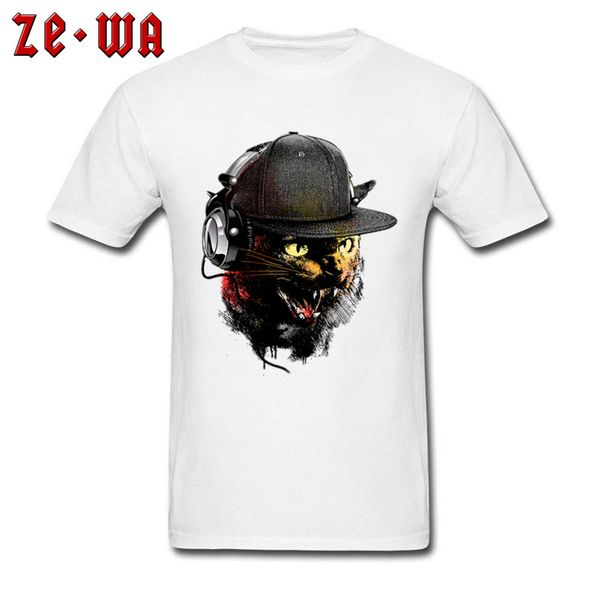 

withe /tees dj cat print tshirts camisa men's short sleeve slim fit cool t shirt natural cotton leisure & tees