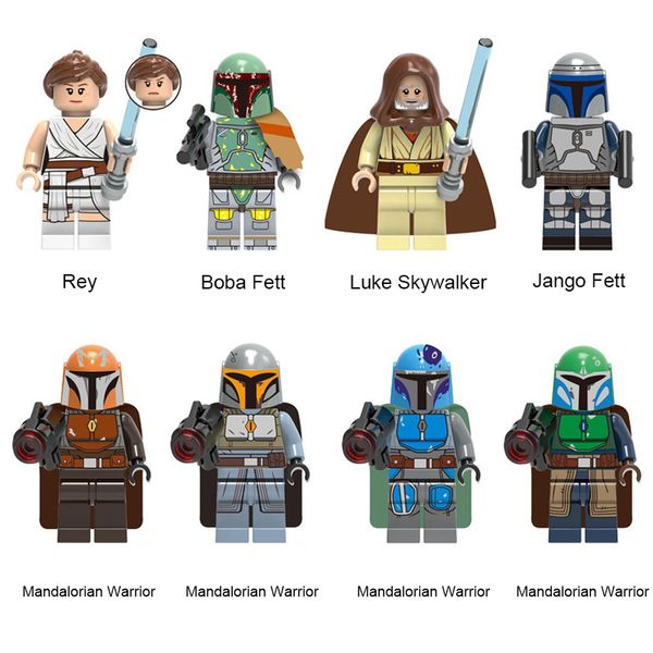 

space wars building blocks toy rey boba fett luke jango fett mandalorian warrior mini action figure