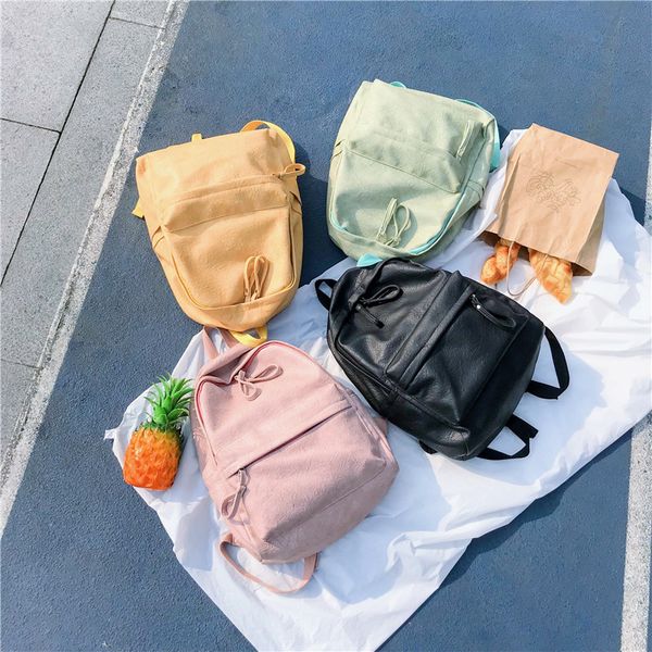 

womens summer fashion pure color pu leather backpack simple campus student school bag outdoor travel waterproof backpack
