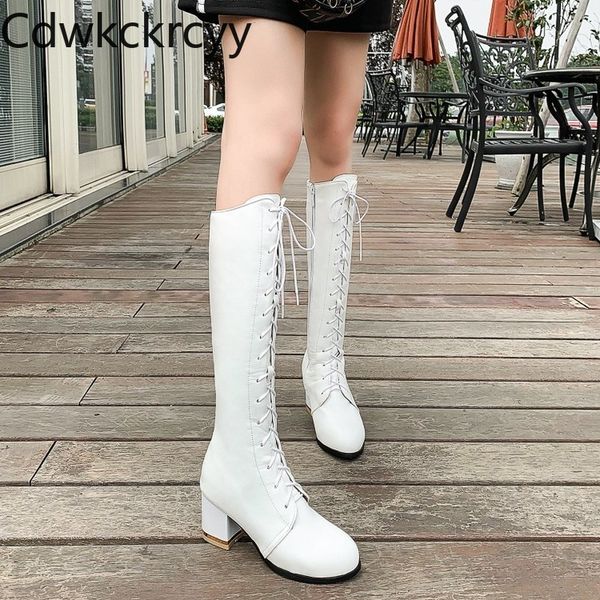 

winter the new fashion round head thick heel boots black white handsome plus velvet keep warm high heel women boots 34-46