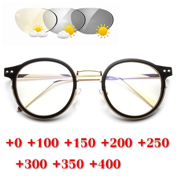 

vintage transition sunglasses pchromic reading glasses men women multifocal diopter progressive round reading glasses uv fml, White;black