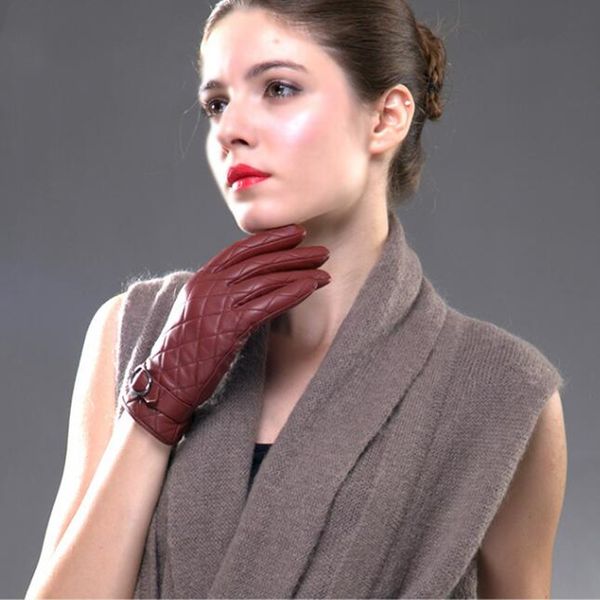 

genuine leather gloves winter ladies outdoor warm guantes sheepskin pure color fashion driving mittens women hand muff h3218, Blue;gray