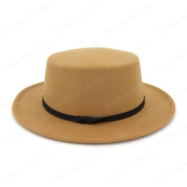 Sonbahar Kış Geniş Brim Siyah Yün Fedora Hat Kadınlar Vintage Flat Top Caz Hat Kemer Bowler Mix Renk Caps