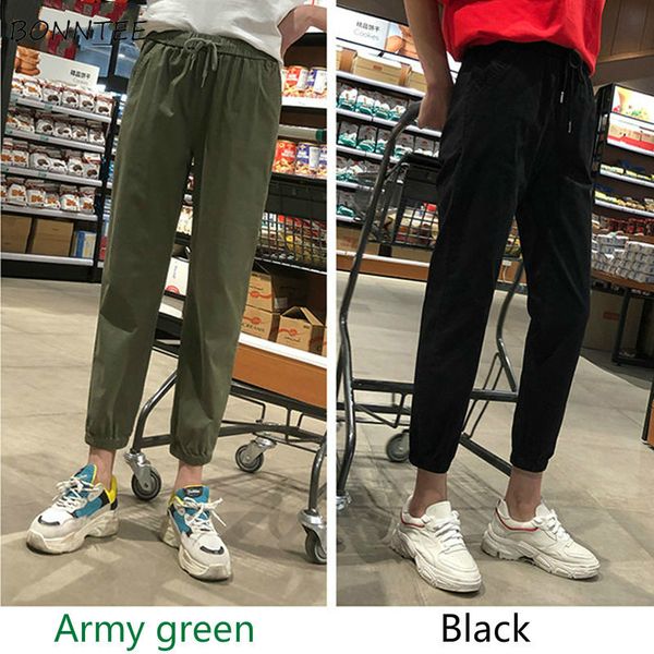 

harem pants women solid ankle-length large size 4xl loose all-match simple daily bf casual cargo trousers womens chic ulzzang, Black;white