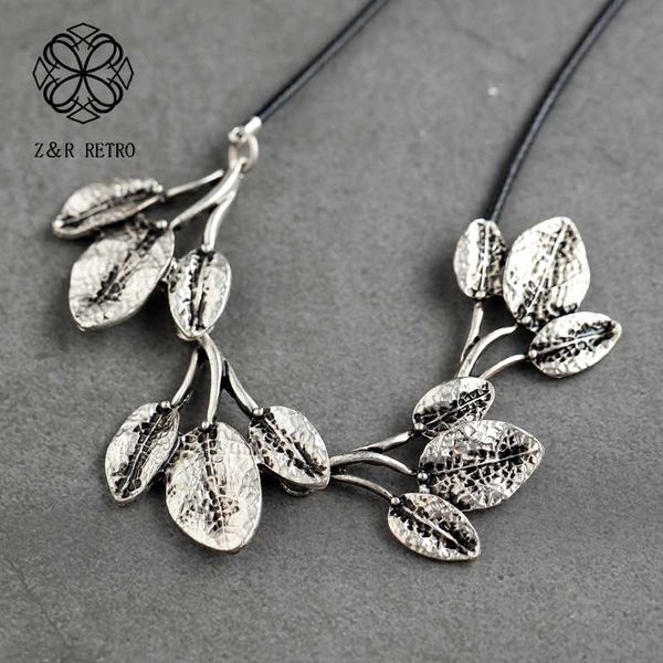 

long necklace for women vintage plant jewelry leaf pendant chokers necklaces & pendants statement jewellery suspension 2020 new, Silver