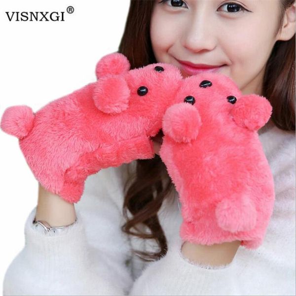 

visnxgi кашемира варежки мех теплый прекрасный мультфильм симпатичные половина пальцев перчатки утолщенные плюшевые женские перчатки животны, Blue;gray