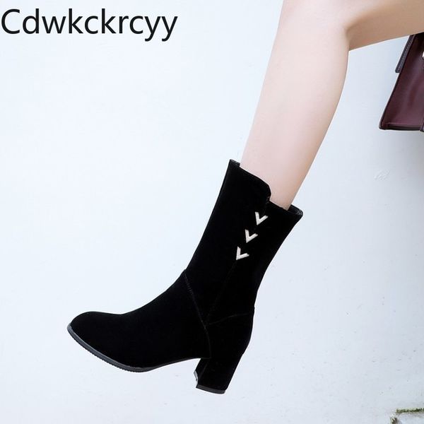 

winter the new fashion suede round head side zipper fang he women's boots black rhinestone keep warm high heel women boots