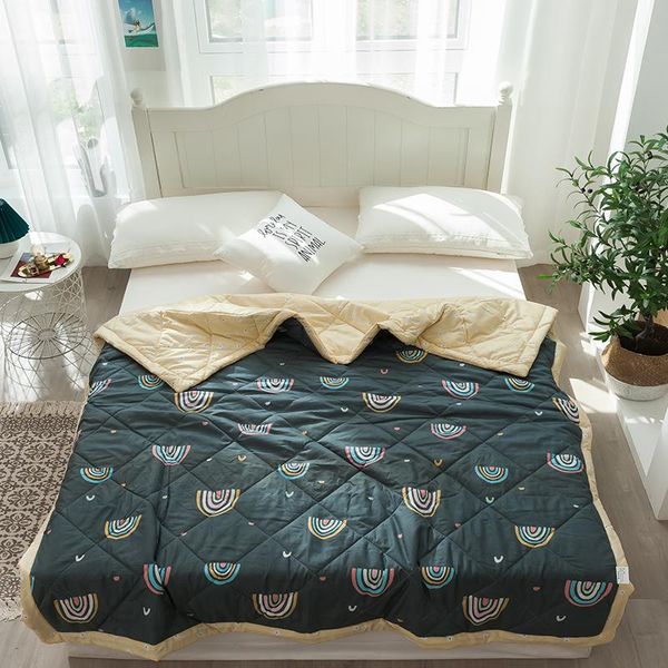 

comforters & sets summer washed cotton air-conditioning quilt rainbow printing soft breathable blanket