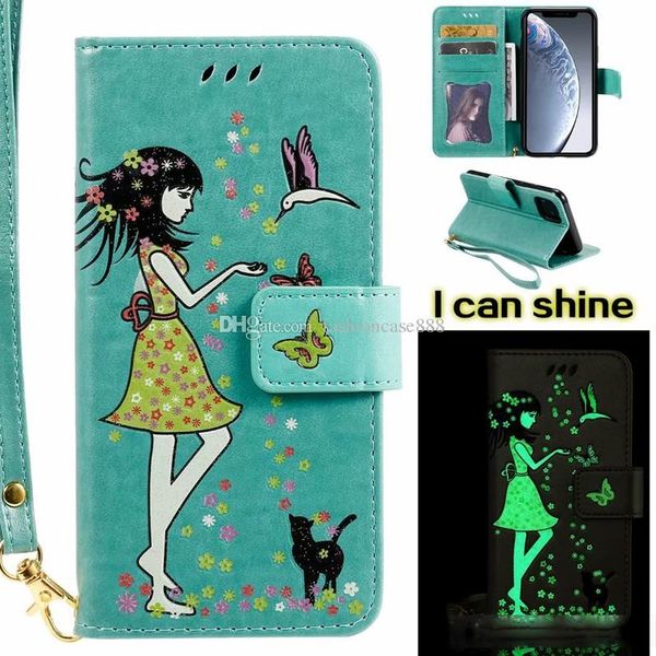 

luminous leather wallet glow in dark butterfly card holder case for iphone 11 pro max xr xs max 6 7 8 plus samsung s10 plus s10e note10