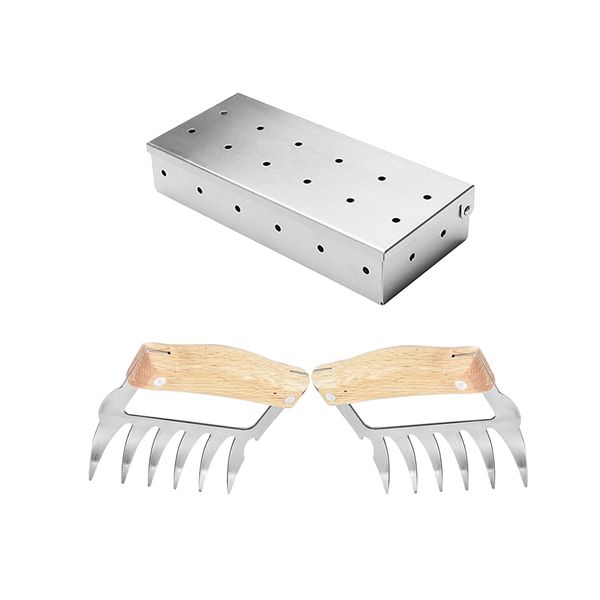 

meat smoking barbecue smoker box for bbq wood chips with 2pcs bbq claws
