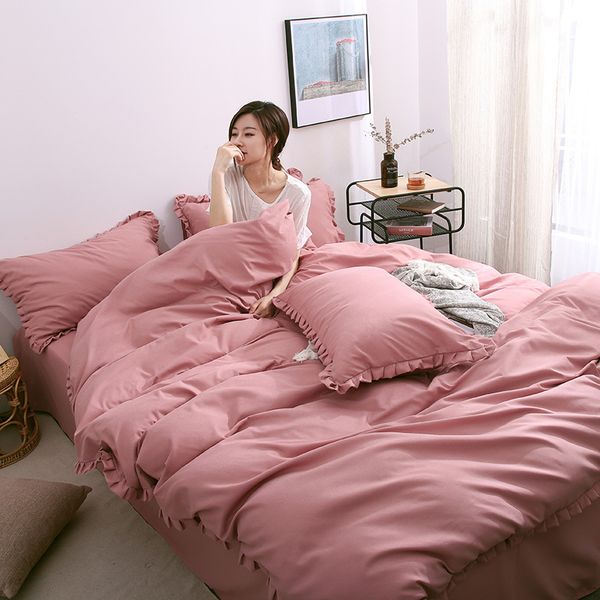 

bedding sets pure color set modern duvet cover king double twin bed princess girls brief green pink flat sheet