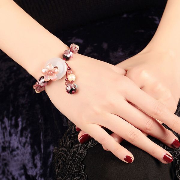 

bangle jewelry gift flower vintage bracelets ceramic friendship round grape small fresh sweet bracelet for women adjustable, Black