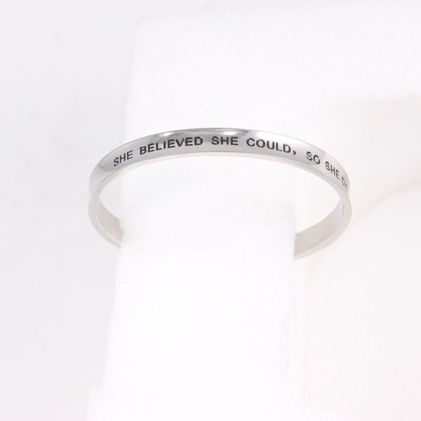 

new stainless steel open women she believed she could so did mantra bracelet bangle jewelry gift, Black