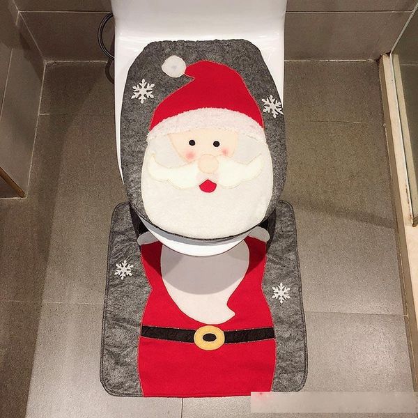 

2pcs set christmas toilet lid cover home decorations for santa claus snowman toilet lid cover new year xmas christmas ornaments