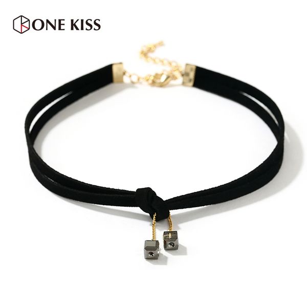 

chokers charm choker necklace black leather velvet strip women collar crystal square pendant necklaces jewelry neck accessories, Golden;silver