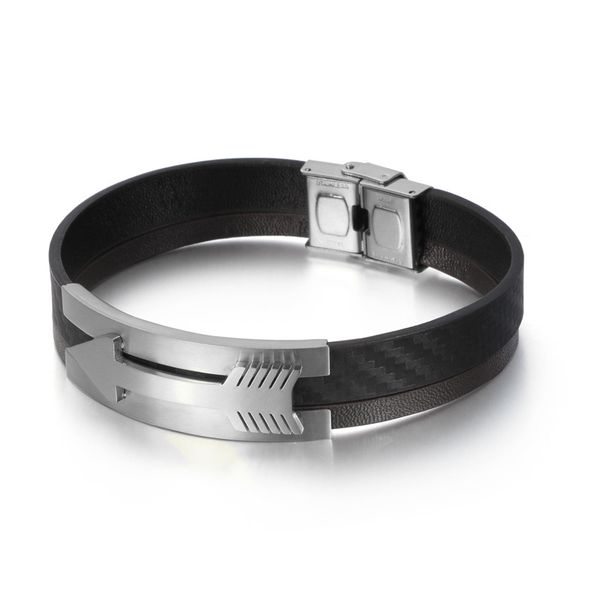 

tennis double layer cowhide stainless steel arrow bracelet for men, Golden;silver