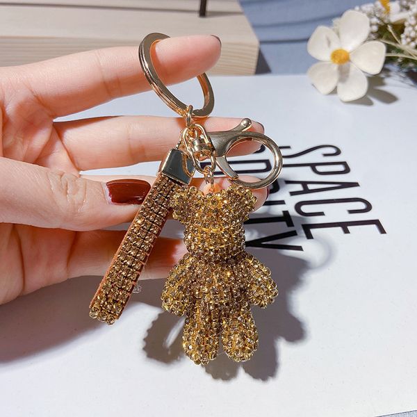 

2020 popular bling bear keychains pendant car key holder bag phone keyring cartoon doll key chain fashion jewelry gift for women, Silver