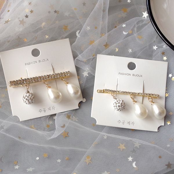 

korean temperament simple rhinestones imitation pearl pendant hairpins fashion sweet girl women's duckbill clip hair accessories