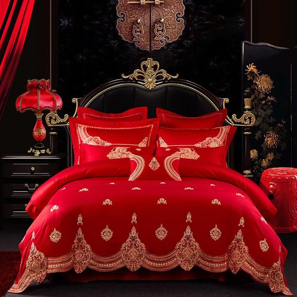 

bedding sets egyptian cotton luxury red wedding gifts king size set  bed sheet embroidery duvet cover