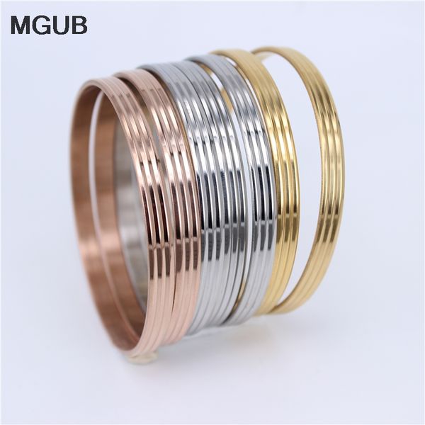 

bangle 6mm wide three lines 3 color 70cm diameter stainless steel 7pieces/set combination bangles women accessories lh476, Black