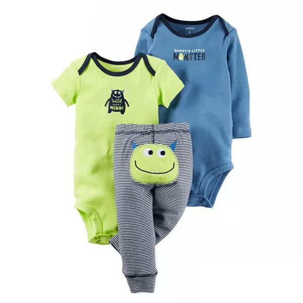 

2020 new spring 3pcs baby boy clothes infant cartoon cotton rompers and pants trousers set newborn toddlers baby girl clothing, White