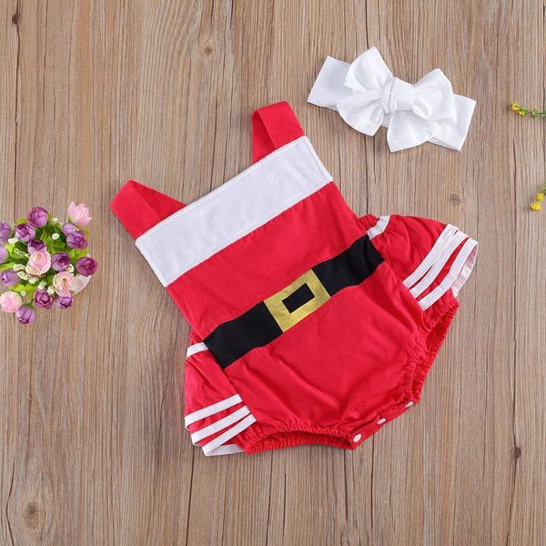 

christmas infant baby girl outfits cute halter santa ruffle romper + headband 2pcs clothes set soft cozy breathable clothes set, White