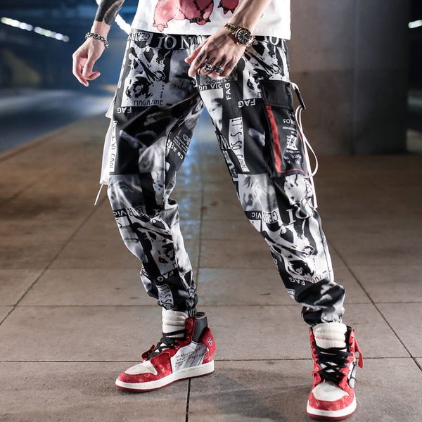 

multi pockets cargo harem jogger pants men hip hop fashion casual track trousers streetwear harajuku 2020 new men sweatpants, Black
