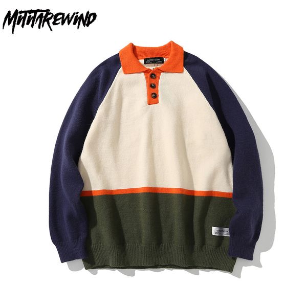 

men's sweaters patchwork color hip hop sweater men and women fashion pullover warm knitted colorful oversize cotton, White;black