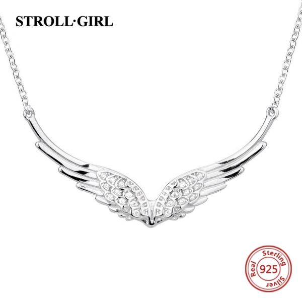 

strollgirl new 925 sterling silver wing of angel necklace feather chain diy craft fashion jewelry for women 2019 wedding gifts