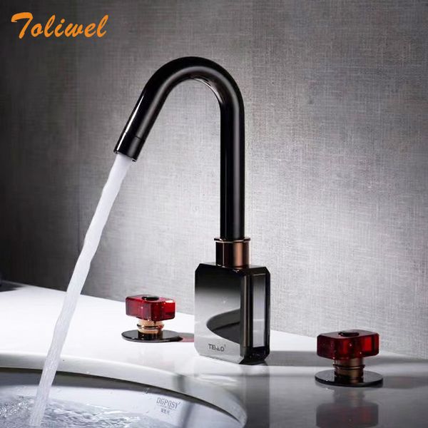 

3 hole basin faucet black bathroom sink widespread faucets double handle and cold water tap nice design