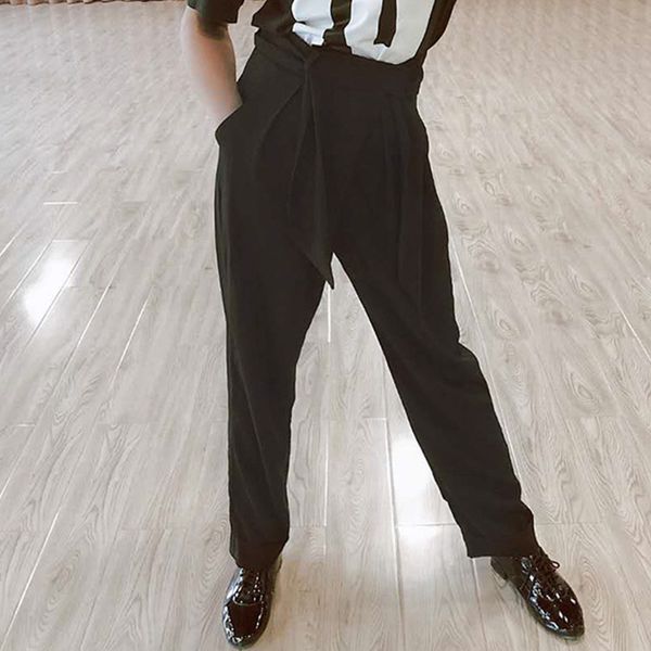 

stage wear latin dance pants rumba cha modern ballroom dancing clothes practice men's and women's same style trousers dn6331, Black;red