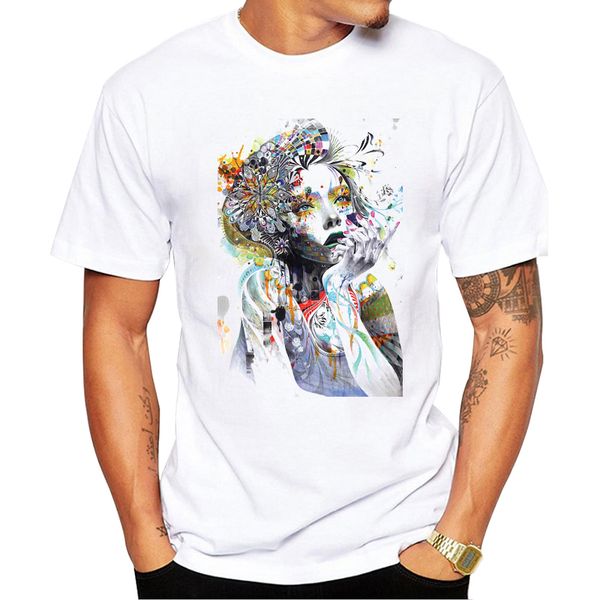 

teehub new arrivals men t-shirt fashion painted flower girl printed short sleeve cool tshirts funny tee