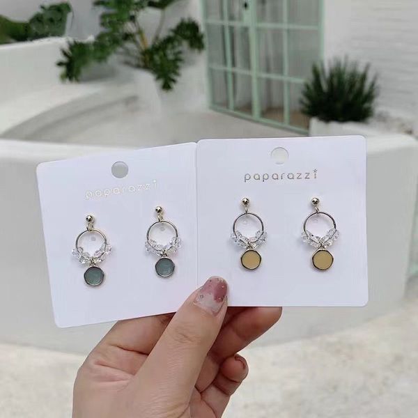 

mengjiqiao новые ясно блестящий кристалл круг падения серьги для женщин девушки элегантные симпатичные нефти капельное круглый pendientes юв, Silver