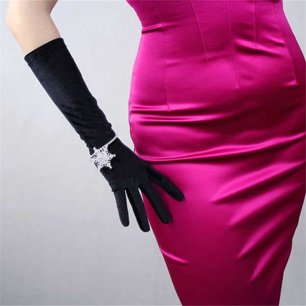

2020 black velour gloves 40cm medium and long section vestido de noche high elastic velvet gold velour touch female wsr16, Blue;gray