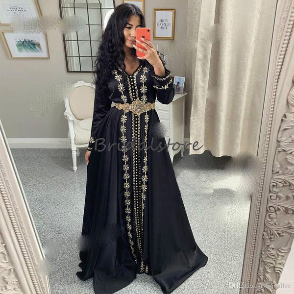 

vintage morrocan caftan evening dresses with long sleeves elegant a line black muslim prom dress 2021 v neck full length formal dress, Black;red