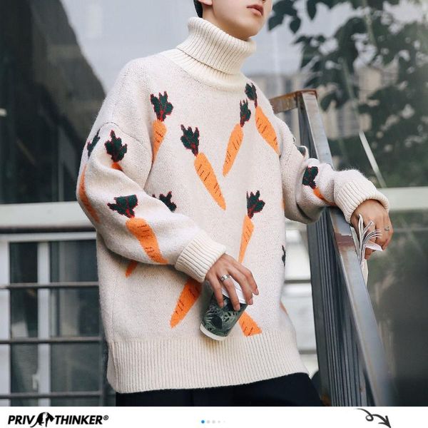 

2020 autumn men's casual sweater graphic printed pullovers turtleneck winter warm japanese streetwear male sweater, White;black