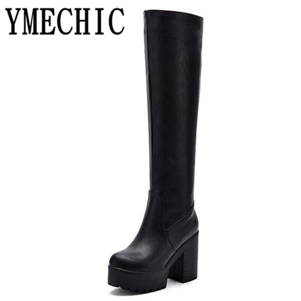 

ymechic 2020 unique knee high long boots new autumn and winter women botas thick heel female ladies shoes size 35-43 a-6, Black