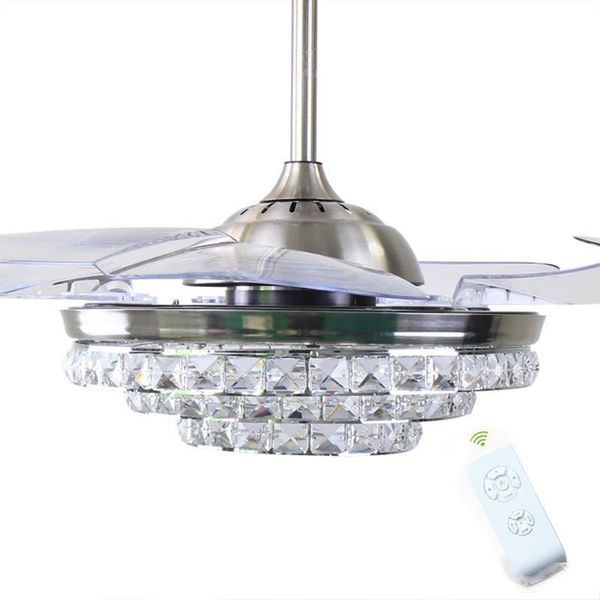 

42inch led crystal ceiling fans remote controll 36w folding retractable lamp living room bedroom multifunctional modern fan lamp