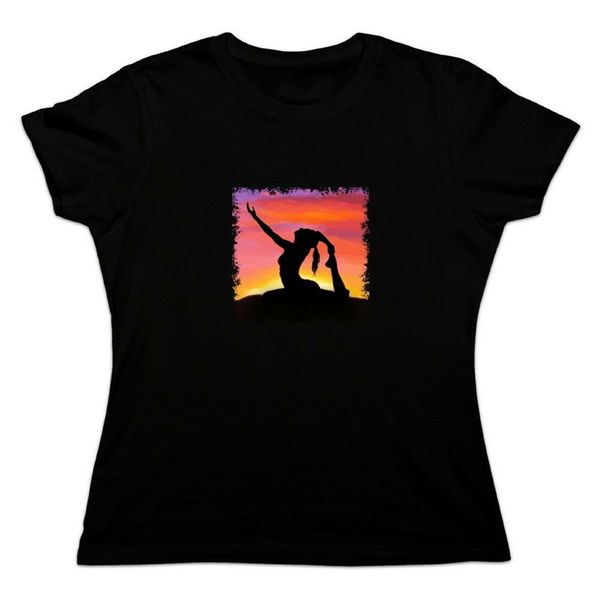 

йога силуэт против восход женщин новизна футболка hip-hop tee shirt