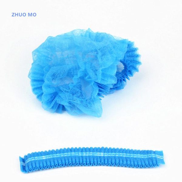 

100pcs women men disposable shower cap non woven pleated anti dust hat bath caps set white bouffant caps for spa hair salon towel