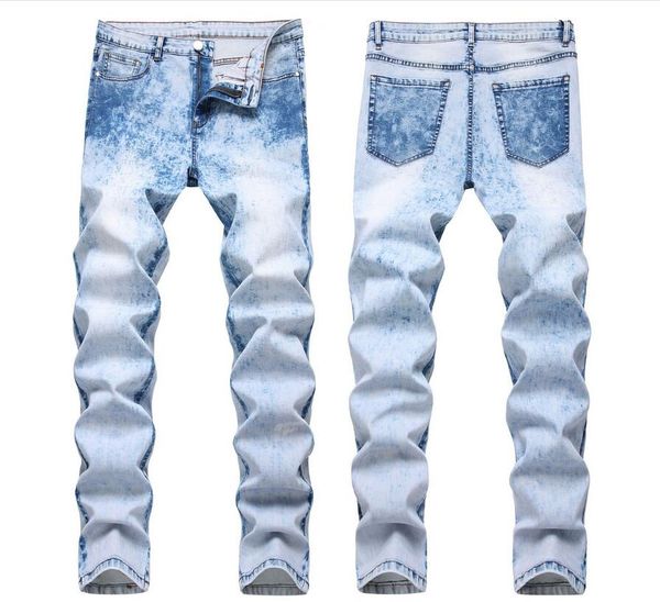 

mens ripped jeans elastic washed vintage jeans for men casual streetwear hip hop hommes slim fit denim pants light blue